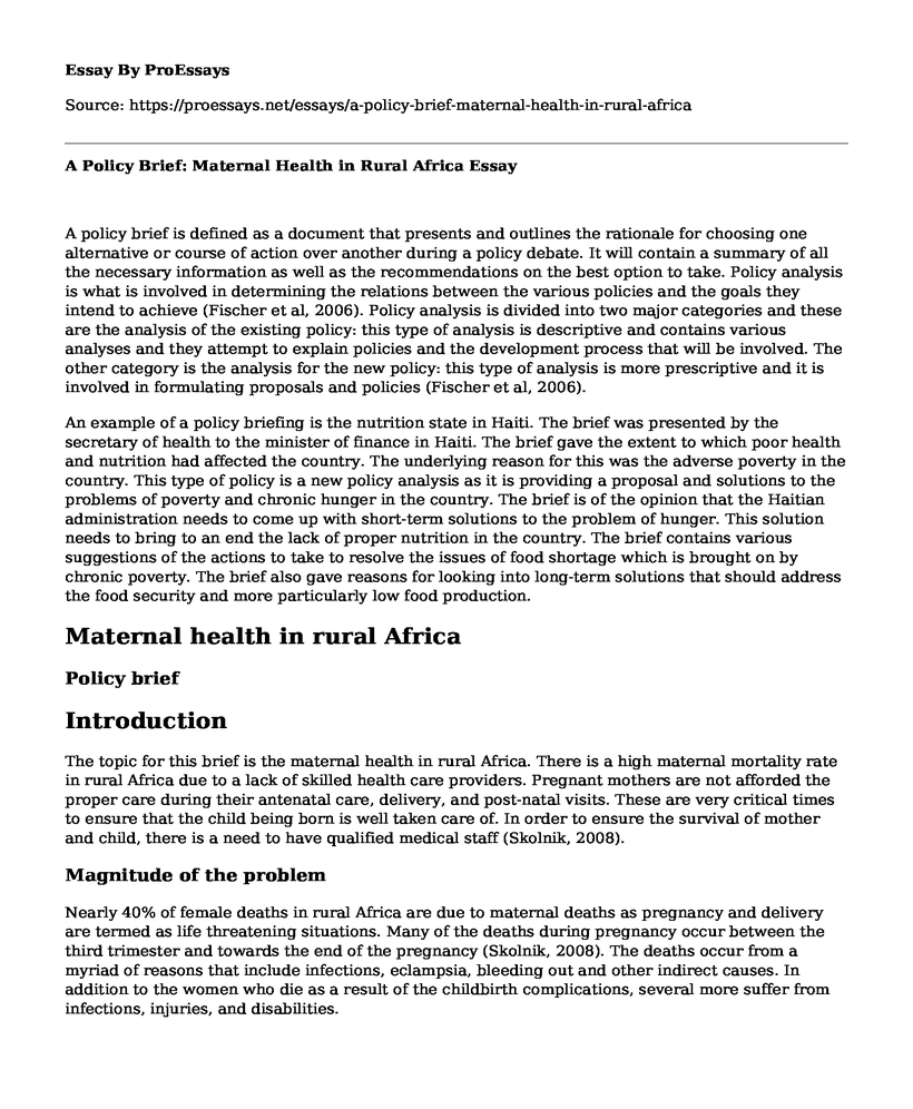 A Policy Brief: Maternal Health in Rural Africa