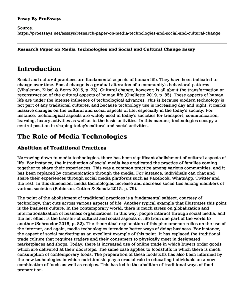 Research Paper on Media Technologies and Social and Cultural Change