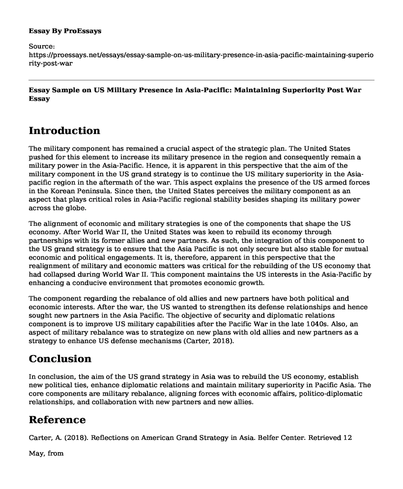 Essay Sample on US Military Presence in Asia-Pacific: Maintaining Superiority Post War