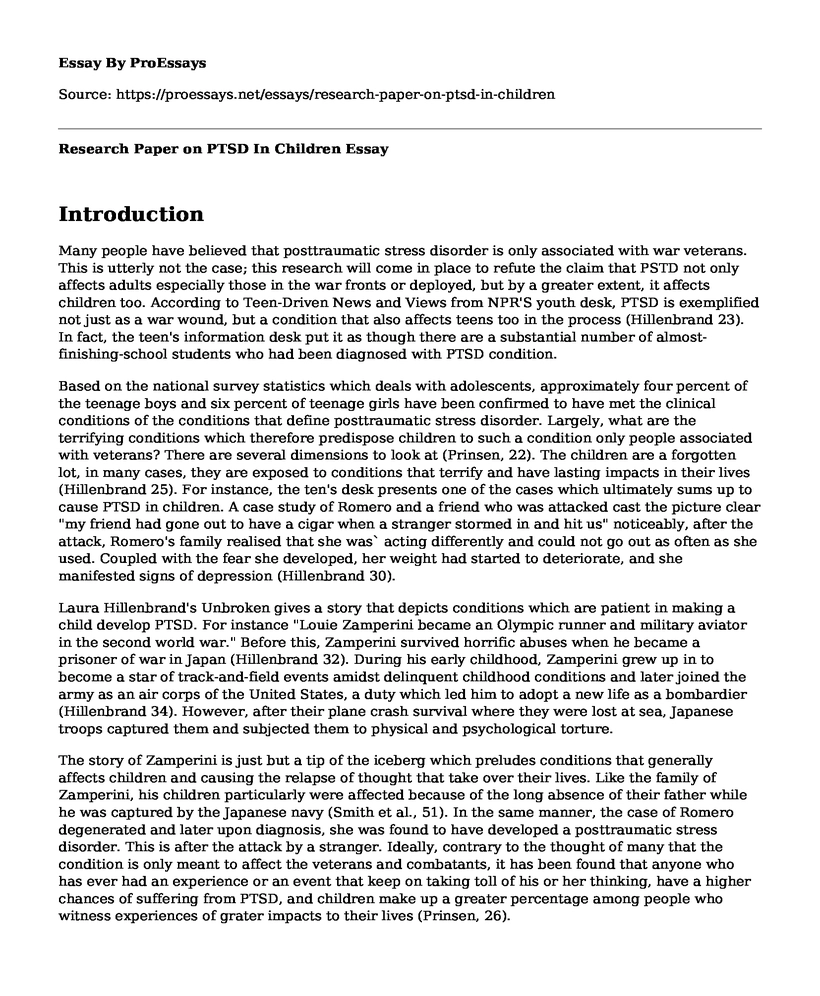 Research Paper on PTSD In Children
