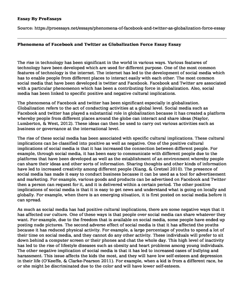Phenomena of Facebook and Twitter as Globalization Force Essay