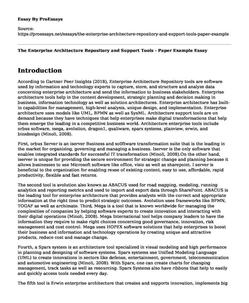 The Enterprise Architecture Repository and Support Tools - Paper Example