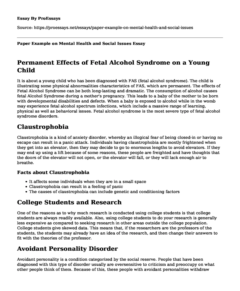 Paper Example on Mental Health and Social Issues