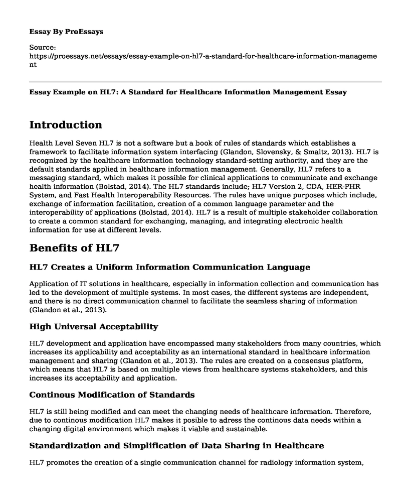 Essay Example on HL7: A Standard for Healthcare Information Management