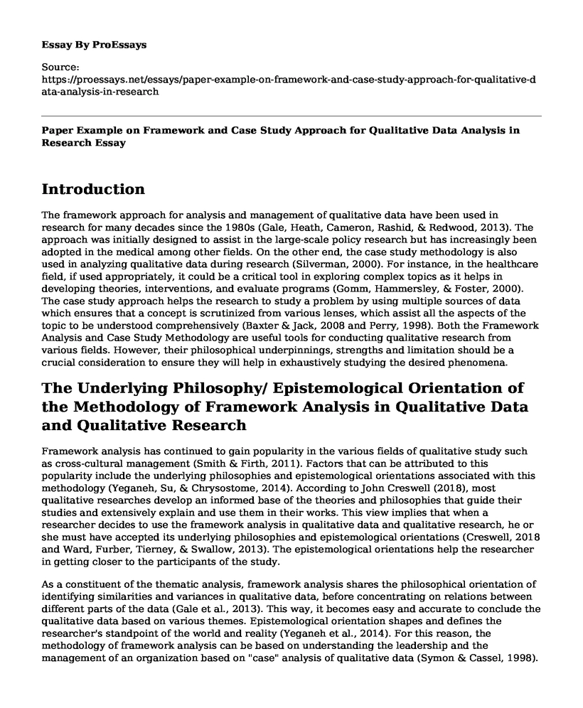 Paper Example on Framework and Case Study Approach for Qualitative Data Analysis in Research