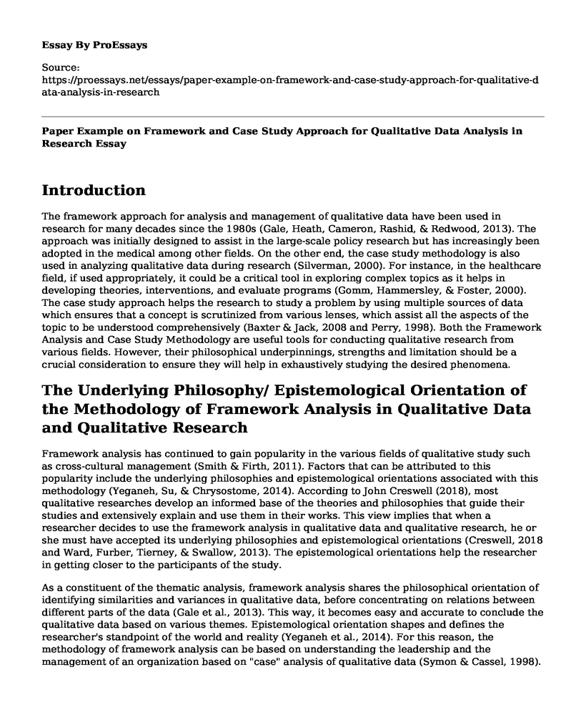  Paper Example On Framework And Case Study Approach For Qualitative 