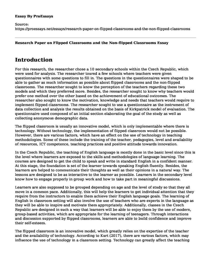 Research Paper on Flipped Classrooms and the Non-flipped Classrooms