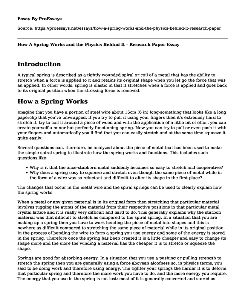 How A Spring Works and the Physics Behind It - Research Paper