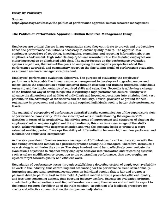 The Politics of Performance Appraisal: Human Resource Management