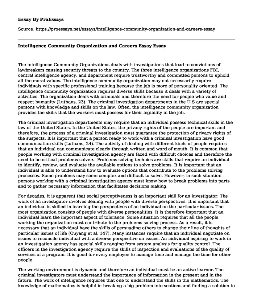 Intelligence Community Organization and Careers Essay