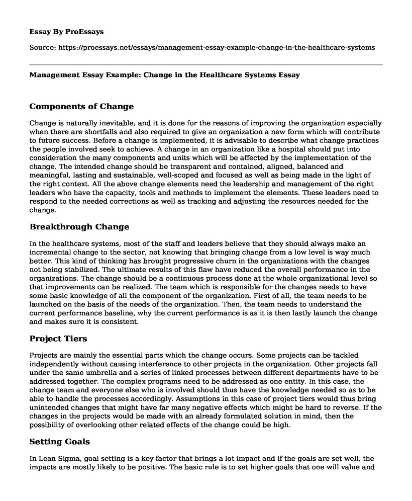Management Essay Example: Change in the Healthcare Systems