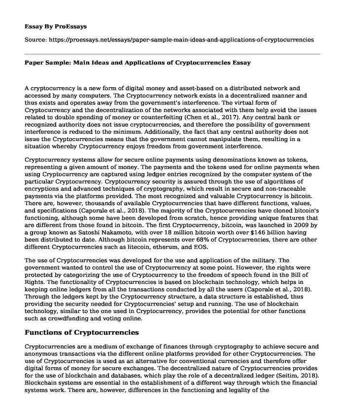 Paper Sample: Main Ideas and Applications of Cryptocurrencies
