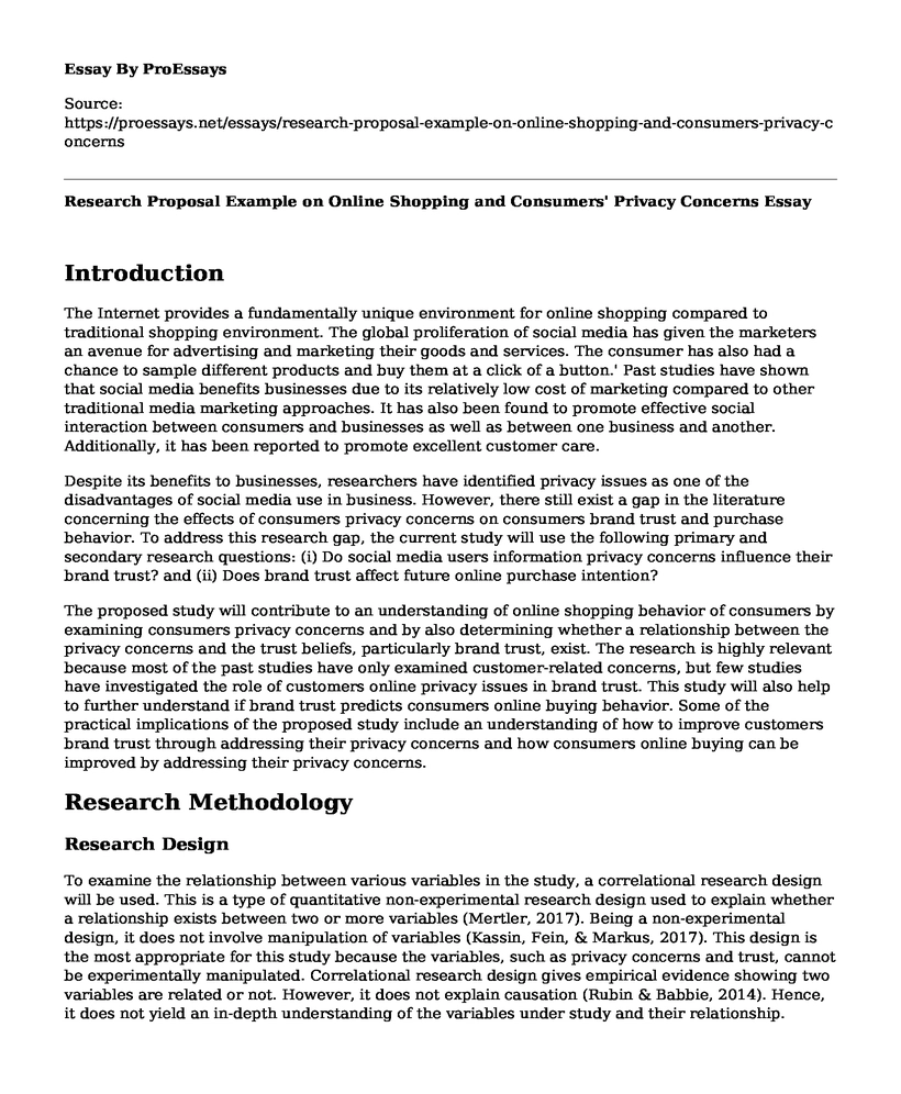 Research Proposal Example on Online Shopping and Consumers' Privacy Concerns 