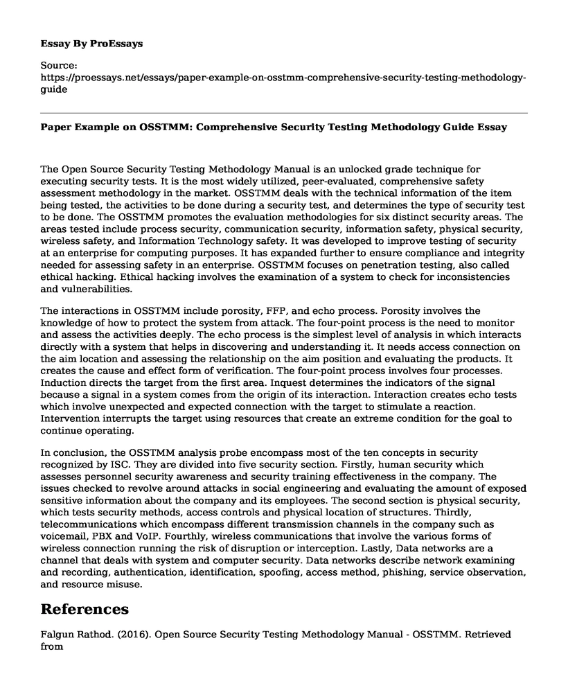 Paper Example on OSSTMM: Comprehensive Security Testing Methodology Guide