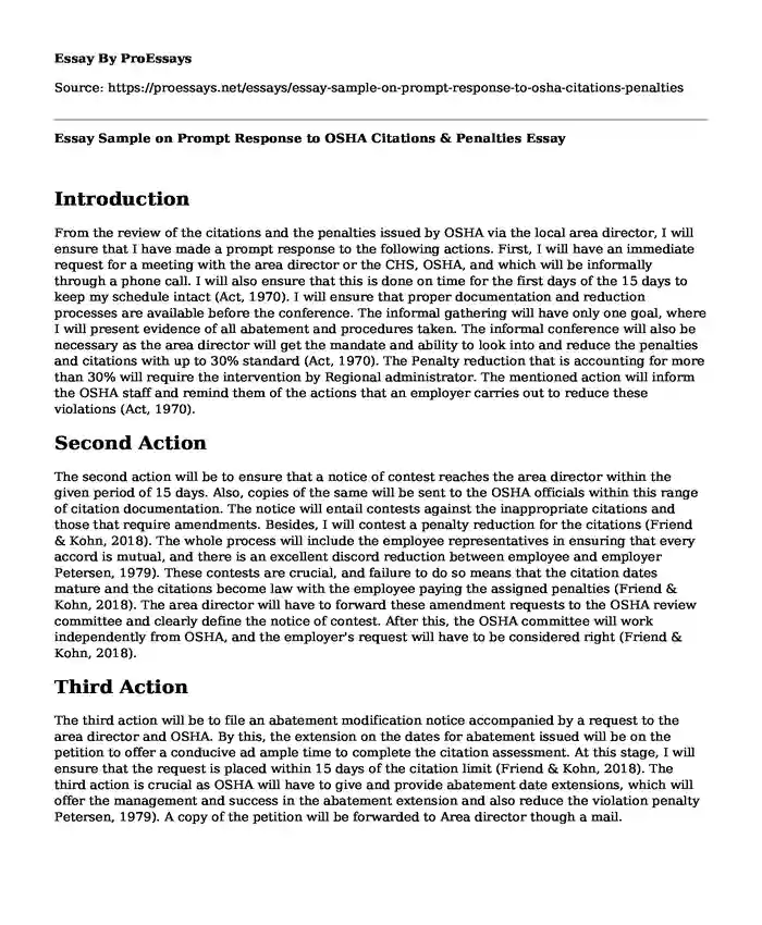 Essay Sample on Prompt Response to OSHA Citations & Penalties