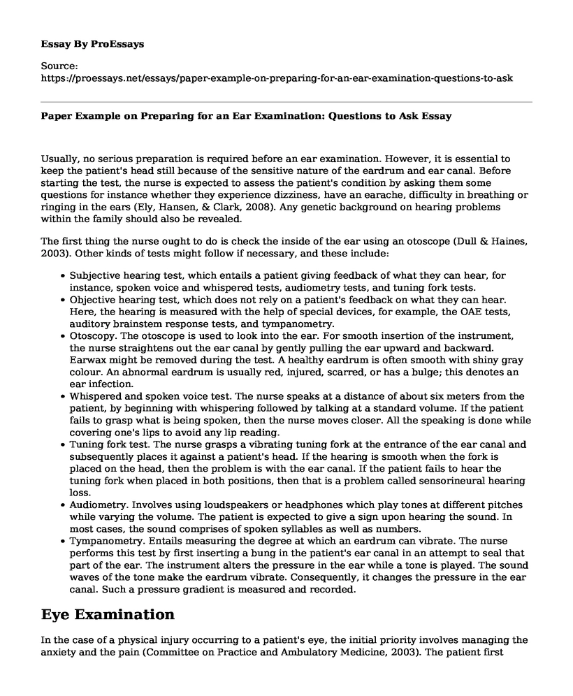 Paper Example on Preparing for an Ear Examination: Questions to Ask