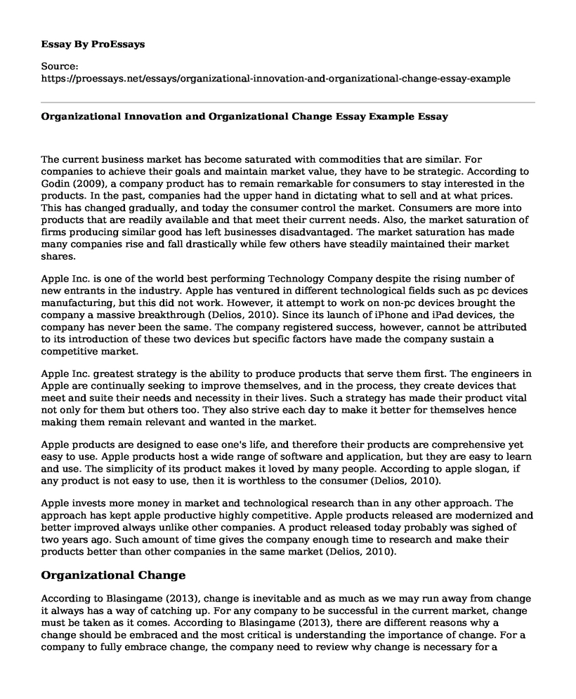 Organizational Innovation and Organizational Change Essay Example