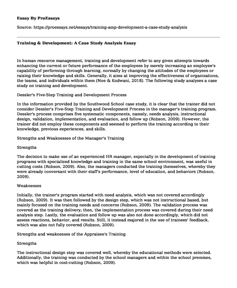 Training &amp; Development: A Case Study Analysis