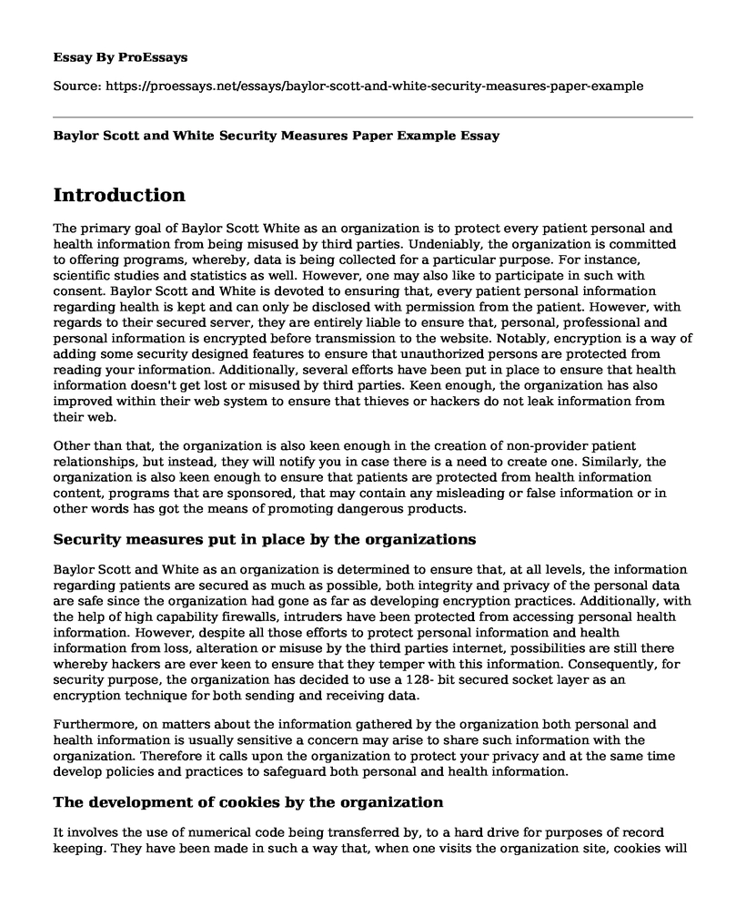 Baylor Scott and White Security Measures Paper Example