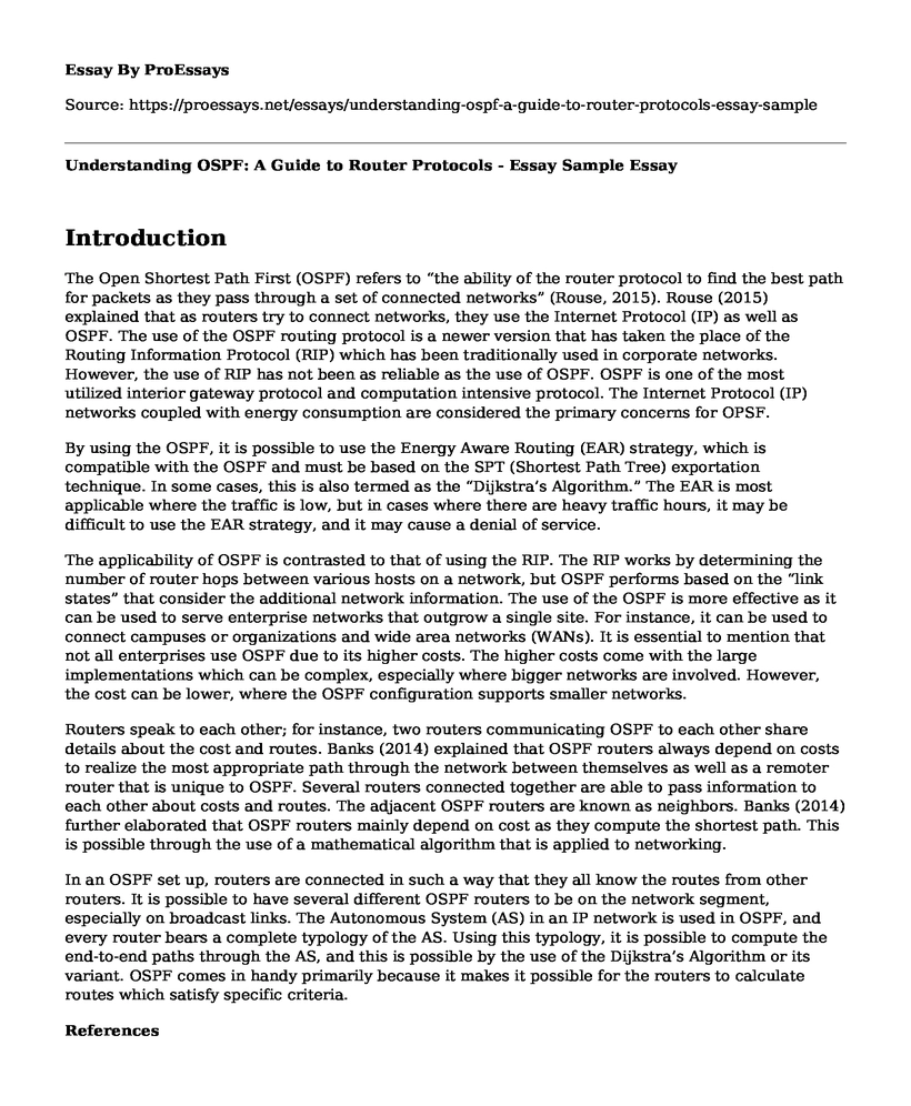 Understanding OSPF: A Guide to Router Protocols - Essay Sample