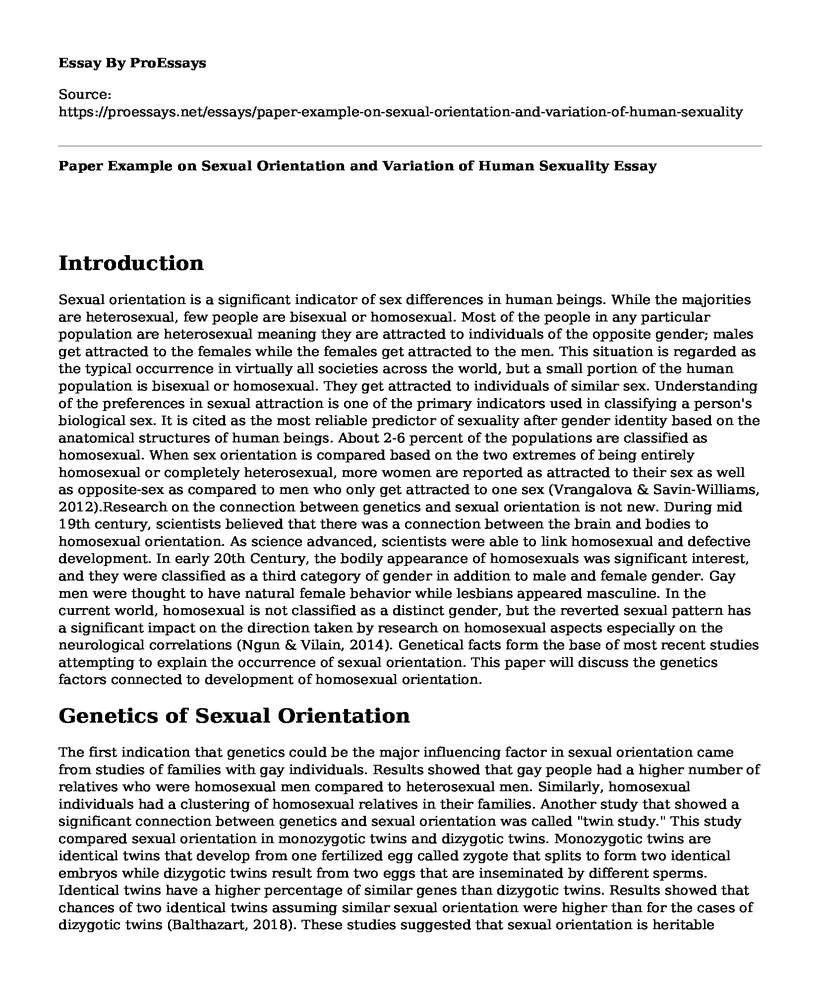 Paper Example on Sexual Orientation and Variation of Human Sexuality