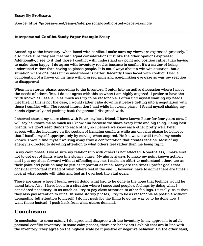 Interpersonal Conflict Study Paper Example