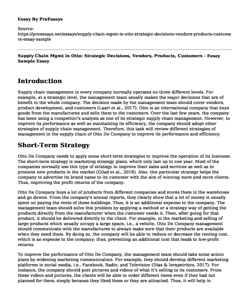 Supply Chain Mgmt in Otto: Strategic Decisions, Vendors, Products, Customers - Essay Sample