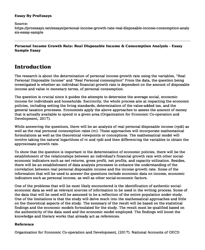 Personal Income Growth Rate: Real Disposable Income & Consumption Analysis - Essay Sample