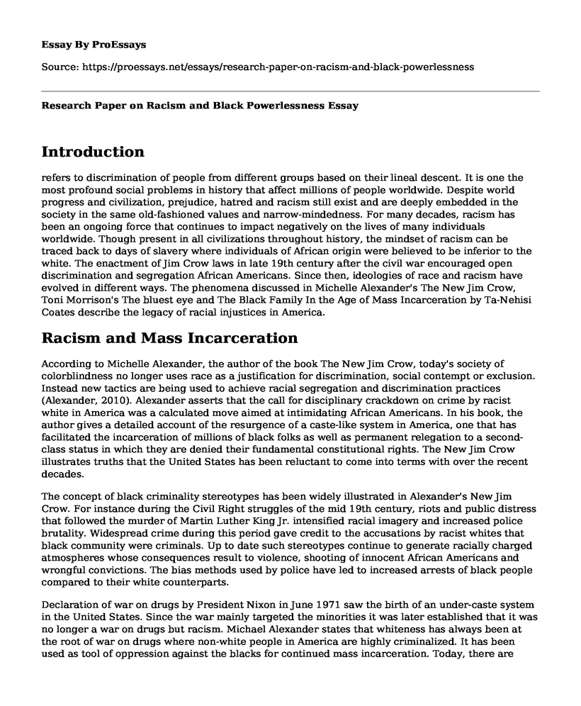 Research Paper on Racism and Black Powerlessness