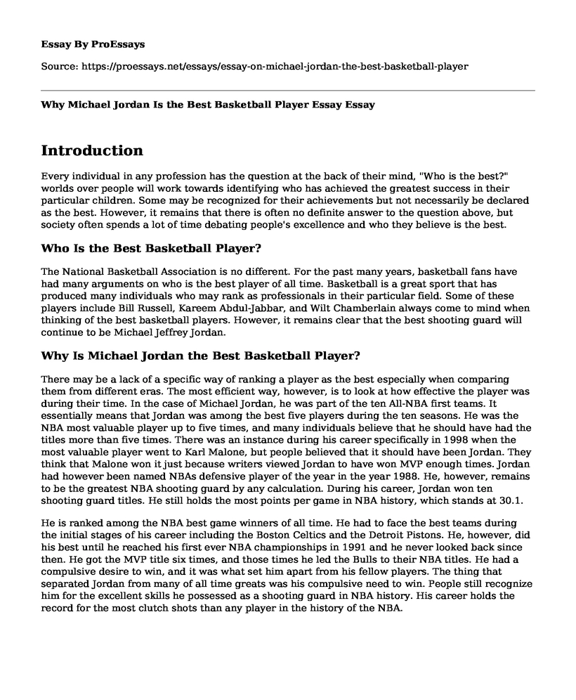 Why Michael Jordan Is the Best Basketball Player Essay