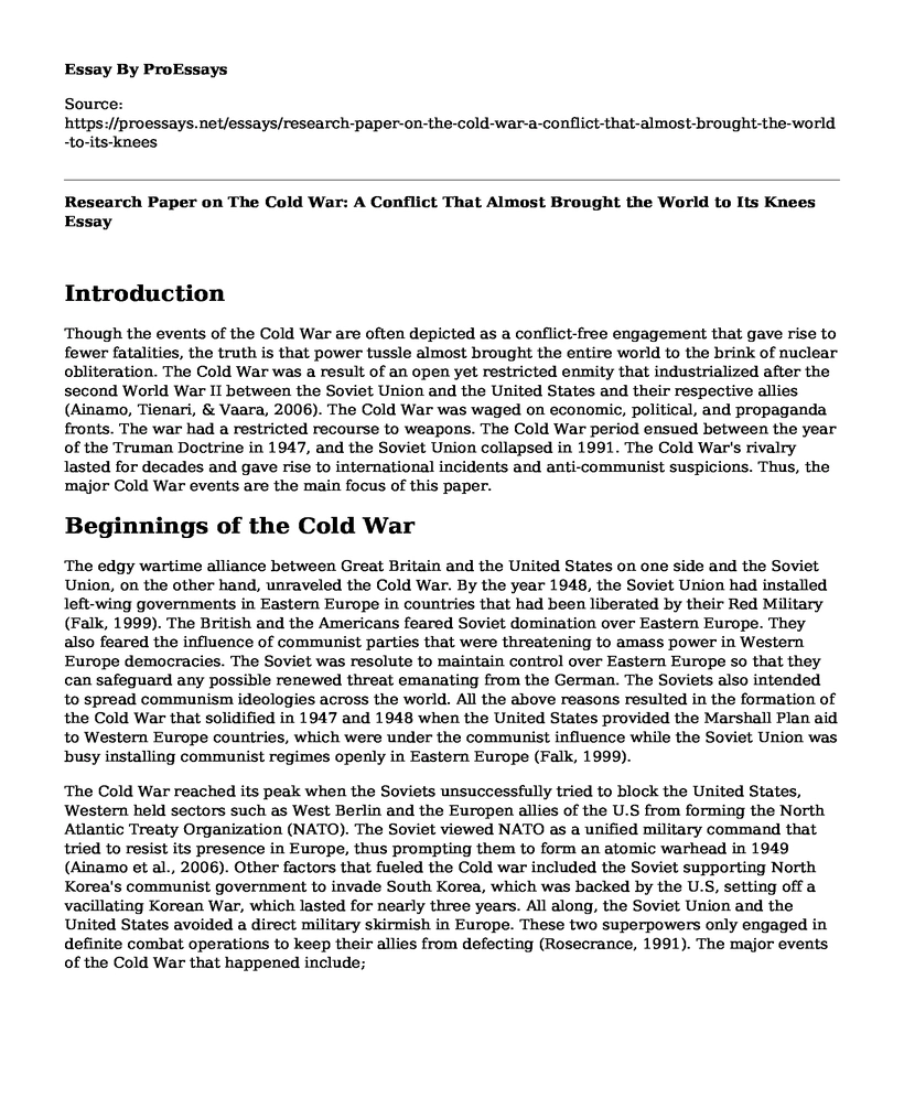 Research Paper on The Cold War: A Conflict That Almost Brought the World to Its Knees
