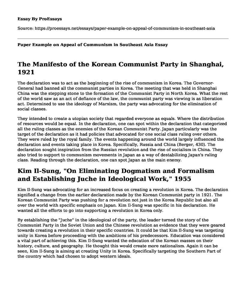 Paper Example on Appeal of Communism in Southeast Asia