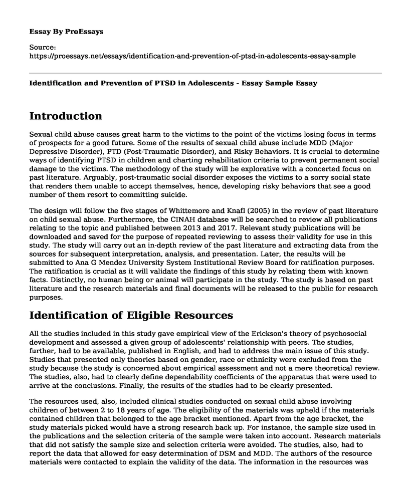 Identification and Prevention of PTSD in Adolescents - Essay Sample