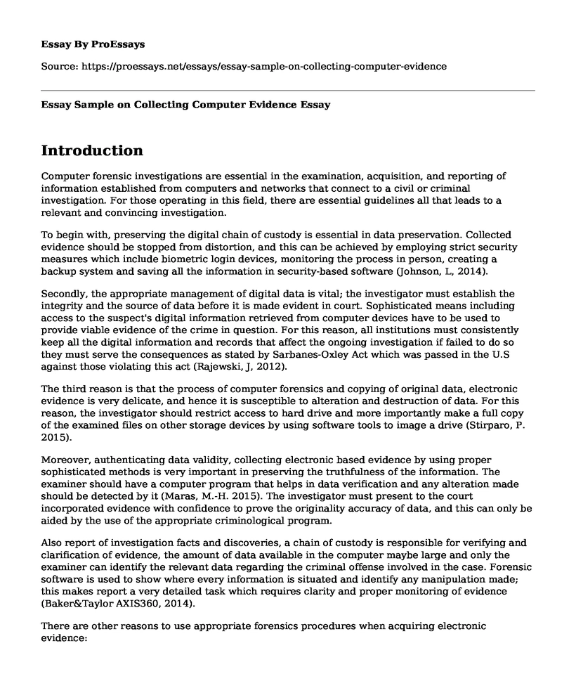 Essay Sample on Collecting Computer Evidence