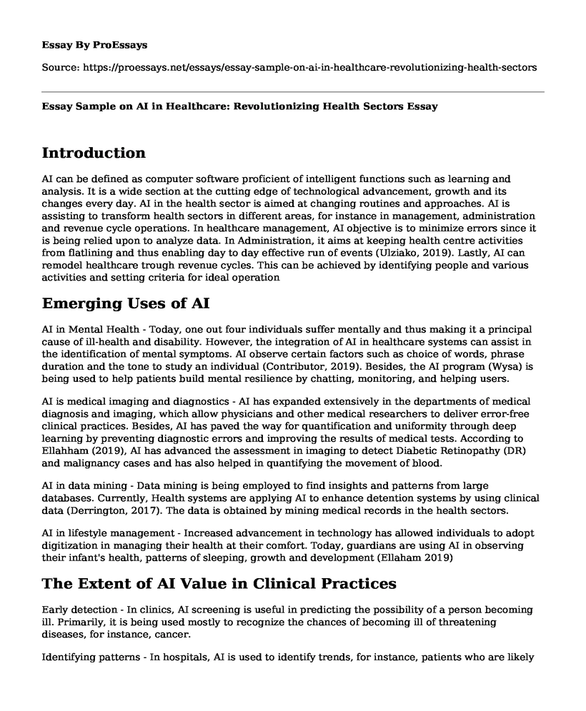 Essay Sample on AI in Healthcare: Revolutionizing Health Sectors