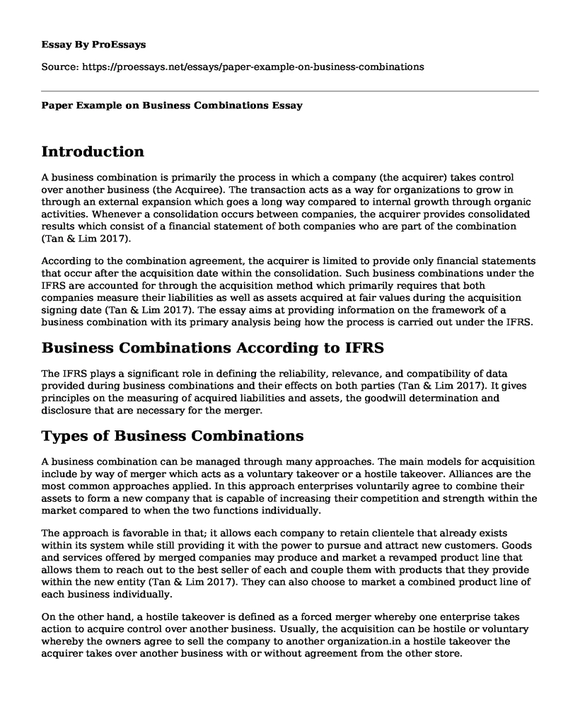 Paper Example on Business Combinations