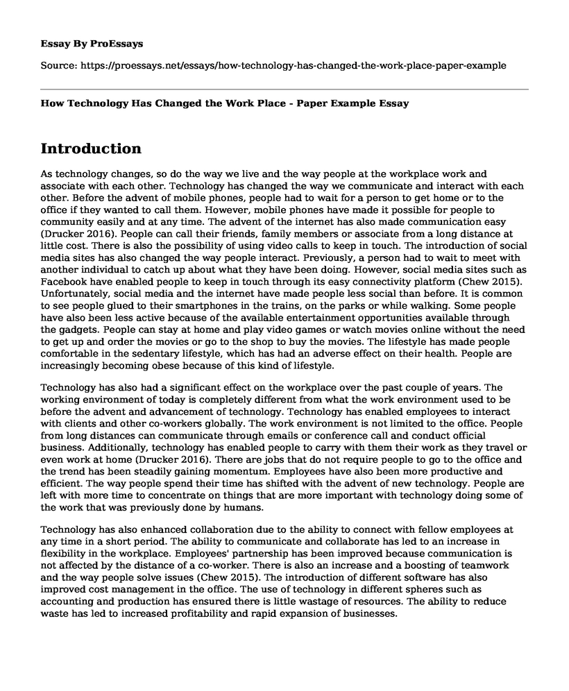 How Technology Has Changed the Work Place - Paper Example