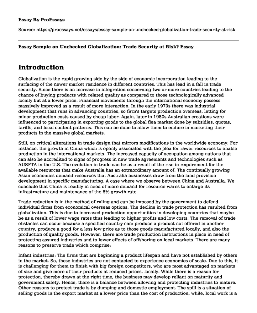 Essay Sample on Unchecked Globalization: Trade Security at Risk?