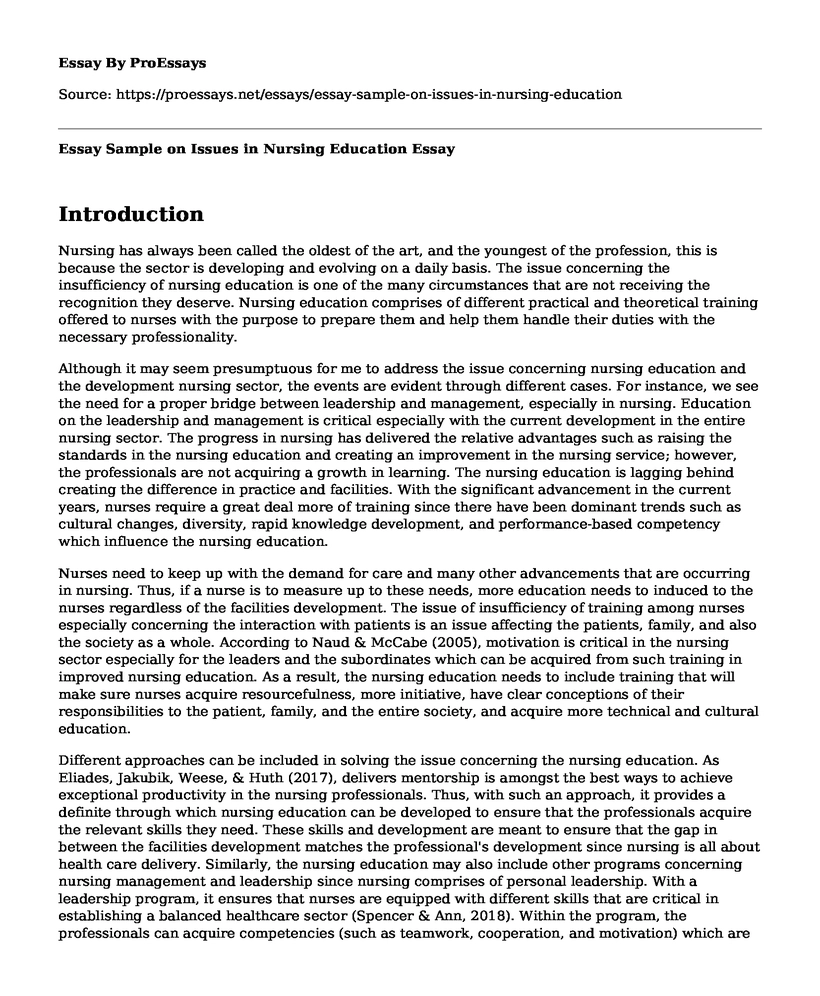 Essay Sample on Issues in Nursing Education