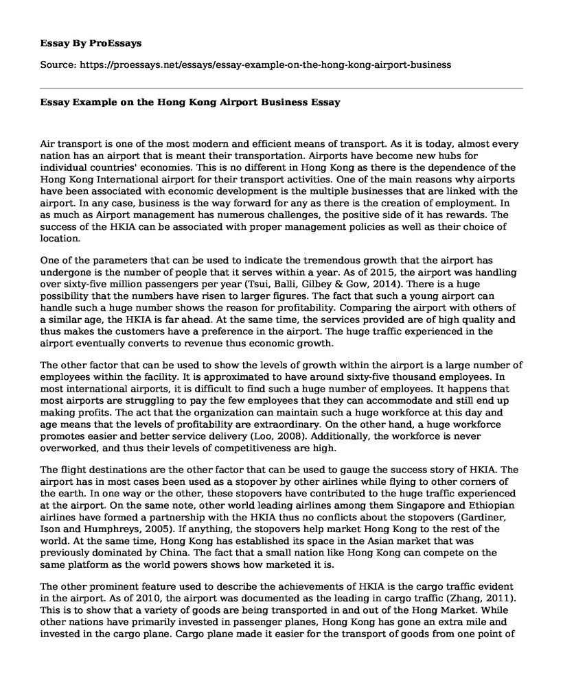 Essay Example on the Hong Kong Airport Business