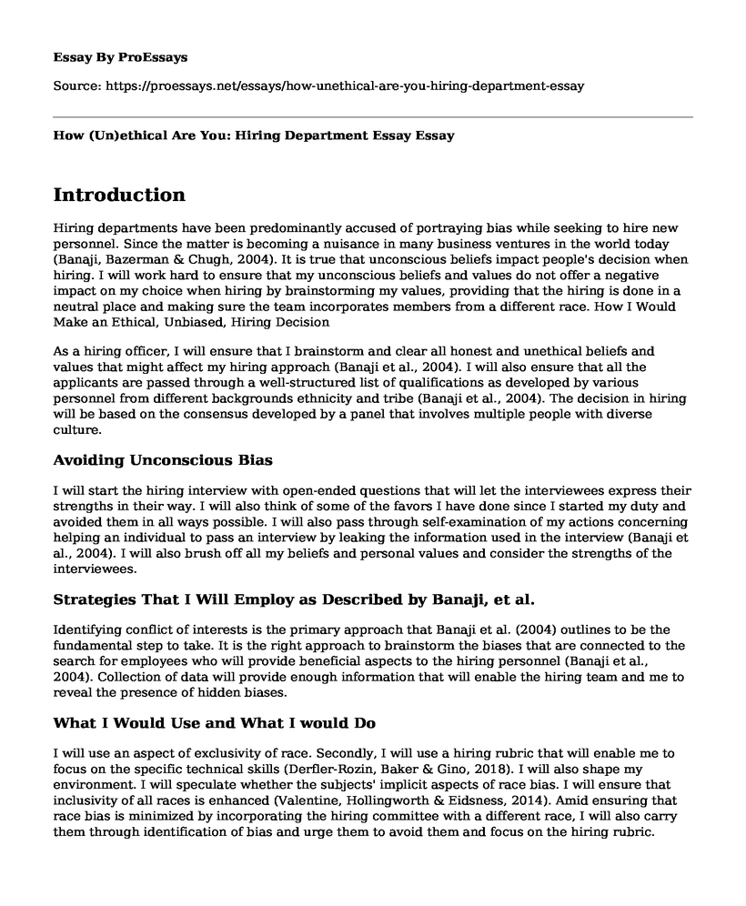 How (Un)ethical Are You: Hiring Department Essay