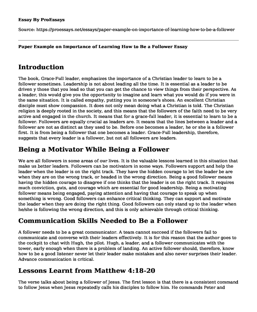 Paper Example on Importance of Learning How to Be a Follower