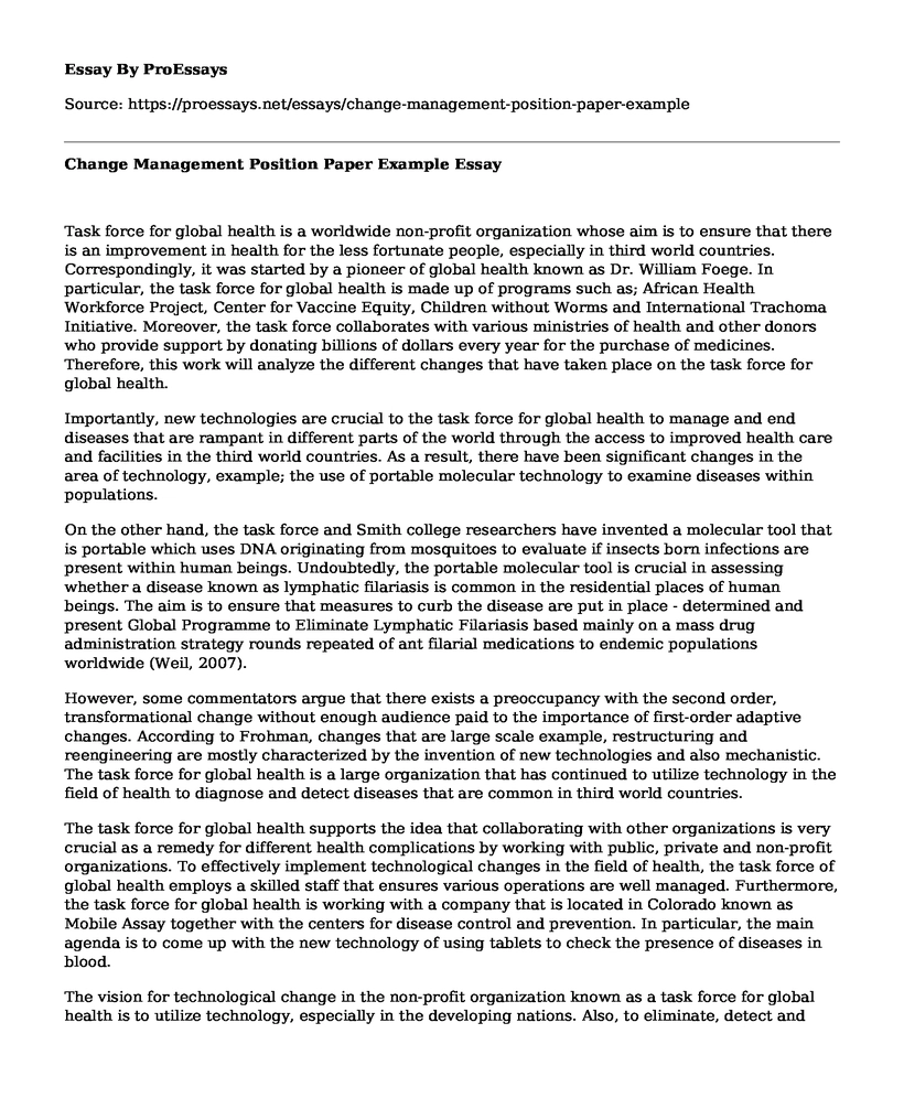 Change Management Position Paper Example