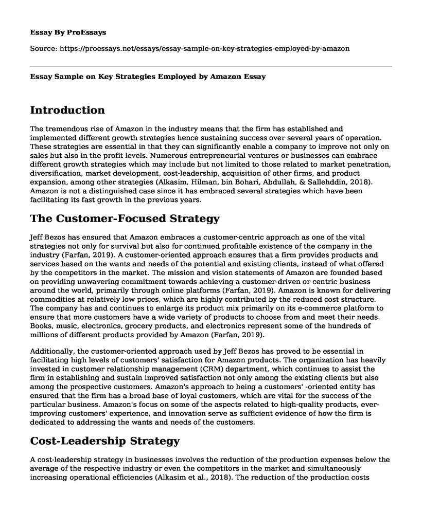 Essay Sample on Key Strategies Employed by Amazon