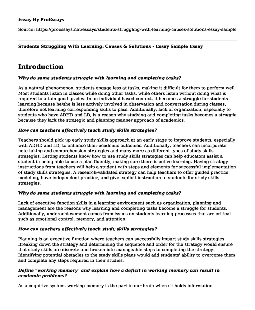 Students Struggling With Learning: Causes & Solutions - Essay Sample