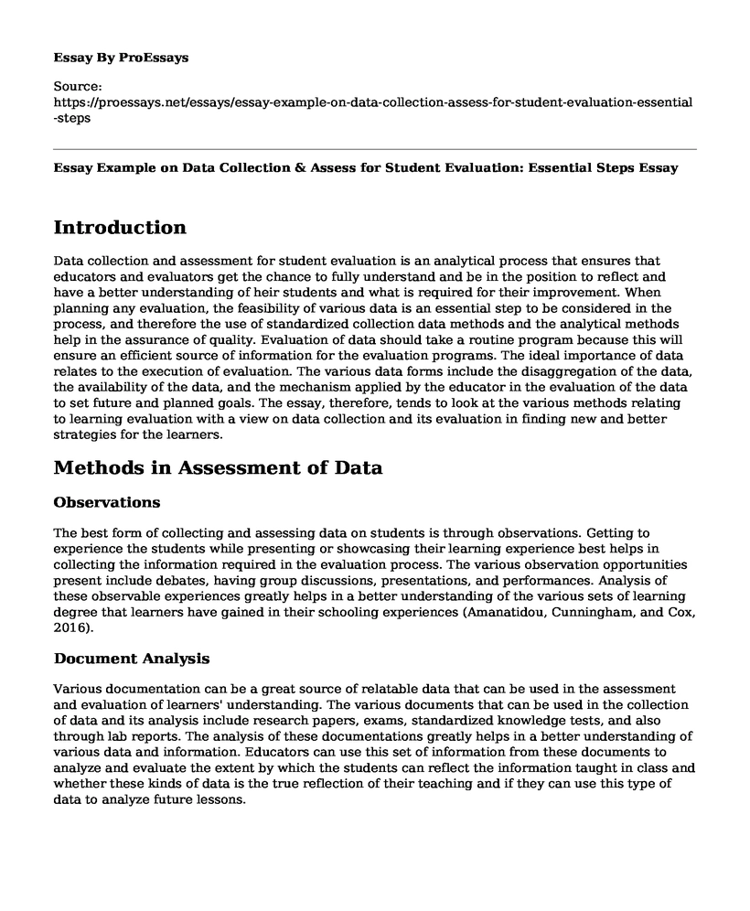 Essay Example on Data Collection & Assess for Student Evaluation: Essential Steps