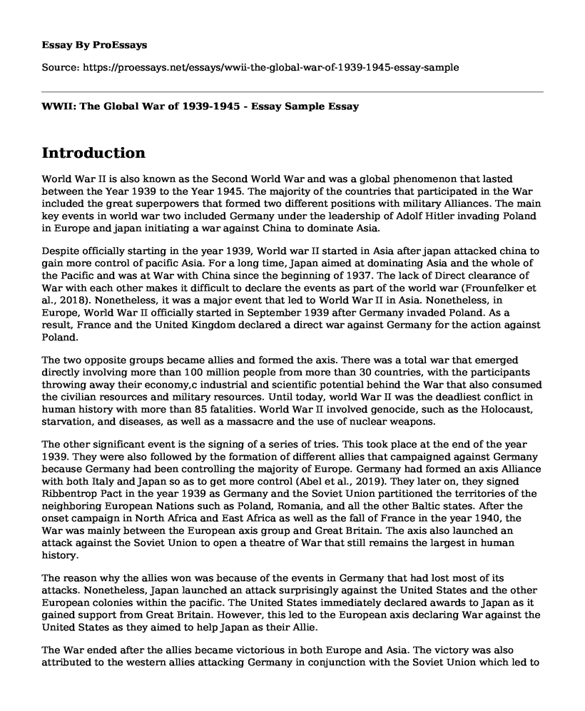 WWII: The Global War of 1939-1945 - Essay Sample
