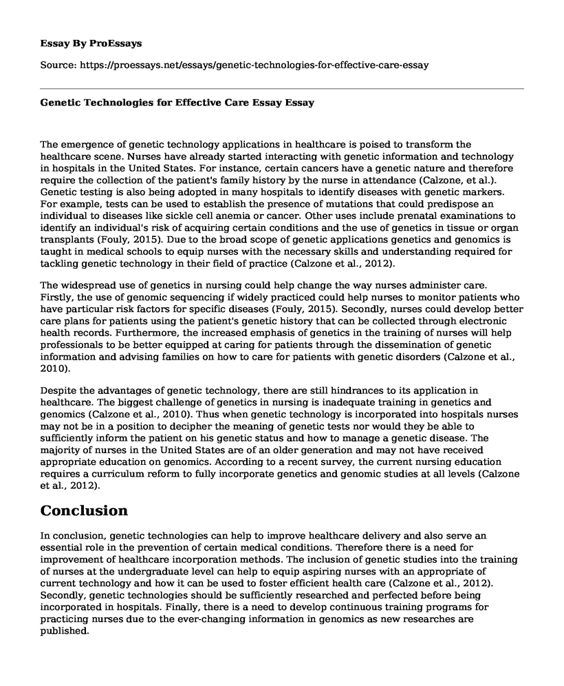Genetic Technologies for Effective Care Essay