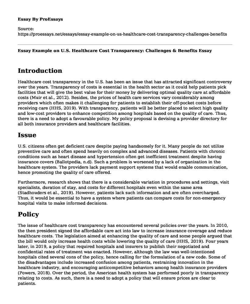 Essay Example on U.S. Healthcare Cost Transparency: Challenges & Benefits