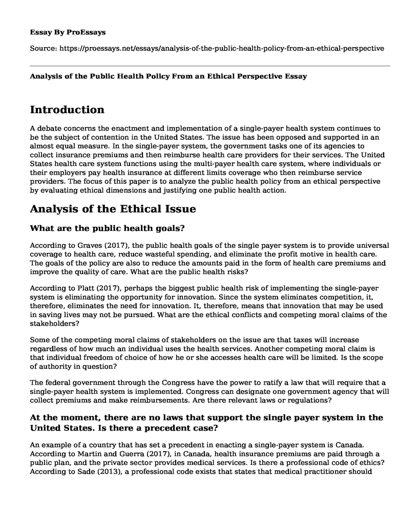 Analysis of the Public Health Policy From an Ethical Perspective